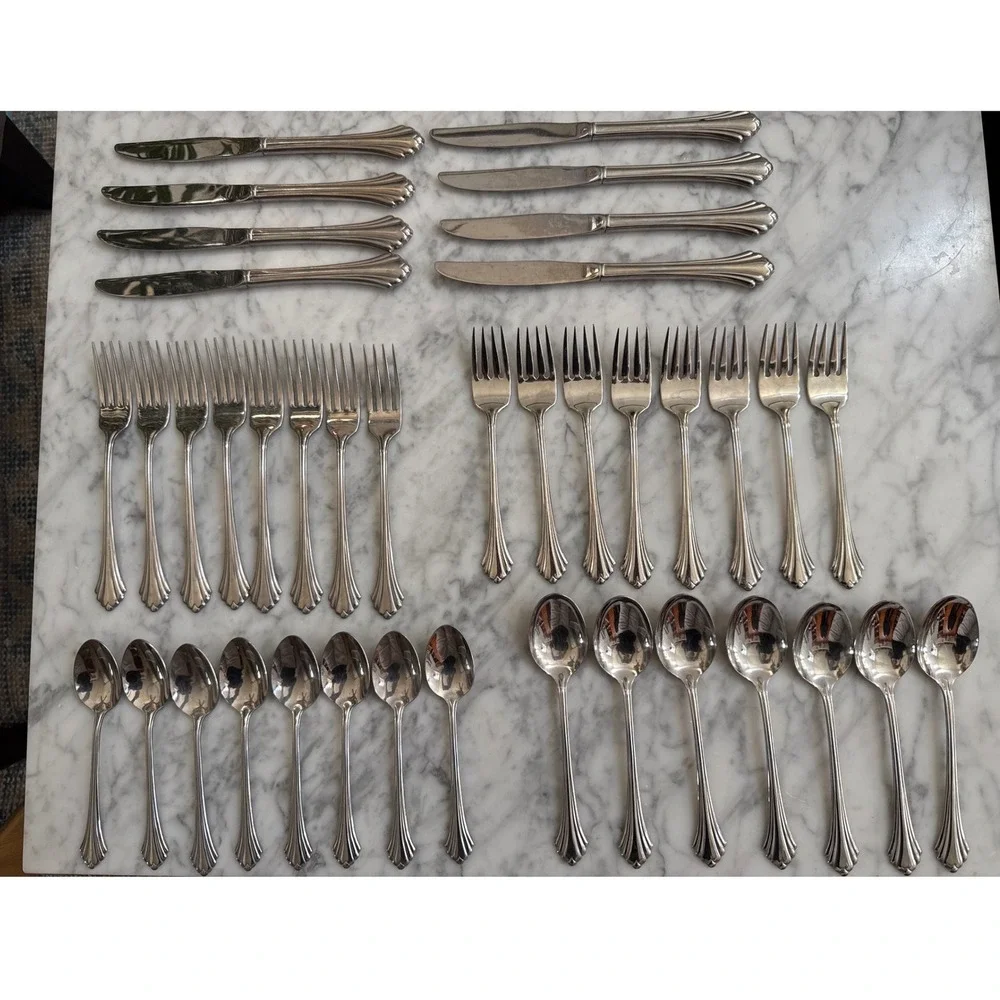 Oneida Bancroft Stainless Steel Flatware Set 39pc Service for 8 USA Art Deco EUC